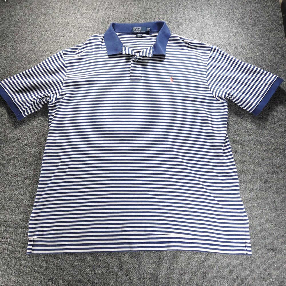 Vintage Polo Ralph Lauren Polo Shirt Men 2XLT Tall Blue White Striped Pony Golf